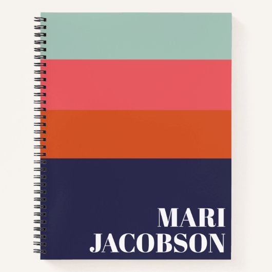 ネイビはっきりしたーブルーとレッドストライプシックパーソナライズされたN ノートブック (正面)