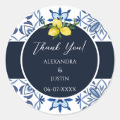 ネイビイタリアンレモ地中海のン結婚の感謝 ラウンドシール (正面)