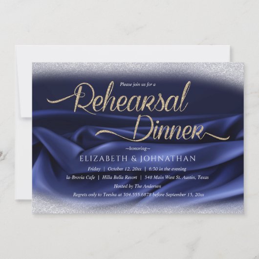 ネイビエレガントシックミニマルのリハ結婚ーサルディナー 招待状 (正面)