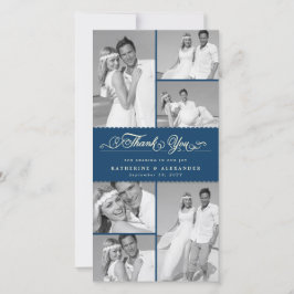 ネイビエレガントスカロップバンド6フォトシック結婚ズ サンキューカード