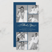 ネイビエレガントスカロップバンド6フォトシック結婚ズ サンキューカード (正面/裏面)