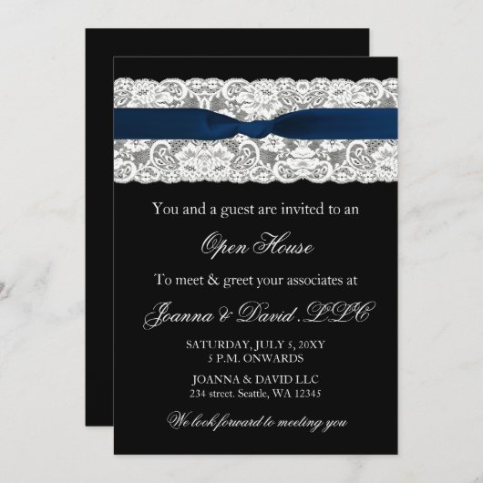 ネイビエレガントスタイリッシュー企業の招待状 招待状 (正面/裏面)