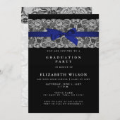 ネイビエレガントスタイリッシュー写真卒業 招待状 (正面/裏面)