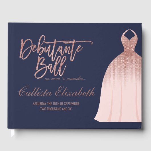 ネイビエレガントバラ金ゴールドグリッタードレスデプタンテ ゲストブック (正面)