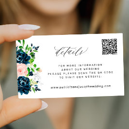 ネイビエレガントピンクフローラQRコードの結婚詳細 エンクロージャーカード