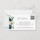 ネイビエレガントピンクフローラQRコードの結婚詳細 ノートカード (正面)