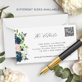 ネイビエレガントピンクフローラQRコードの結婚詳細 ノートカード