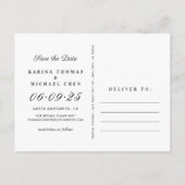 ネイビエレガントフォトコラージュ結婚式の日付を保存 案内ポストカード (裏面)