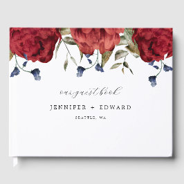 ネイビエレガントブルゴーニュ結婚フラワー ゲストブック