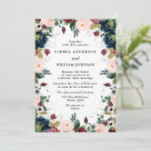 ネイビエレガントブルゴーニュ赤面フローラ結婚リース 招待状 (スタンド正面)