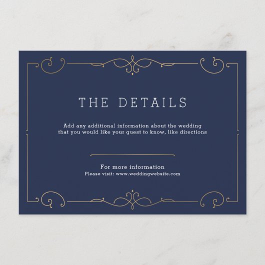 ネイビエレガントモダンクラシック結婚の詳細カード エンクロージャーカード (正面)