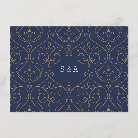 ネイビエレガントモダンクラシック結婚の詳細カード エンクロージャーカード (裏面)