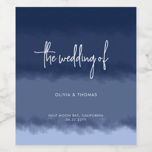 ネイビエレガントモダンーストライプビーチ結婚式 ワインラベル (シングルラベル)