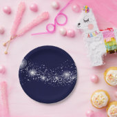 ネイビエレガントーきらめくブルーの星 ペーパープレート (パーティー)