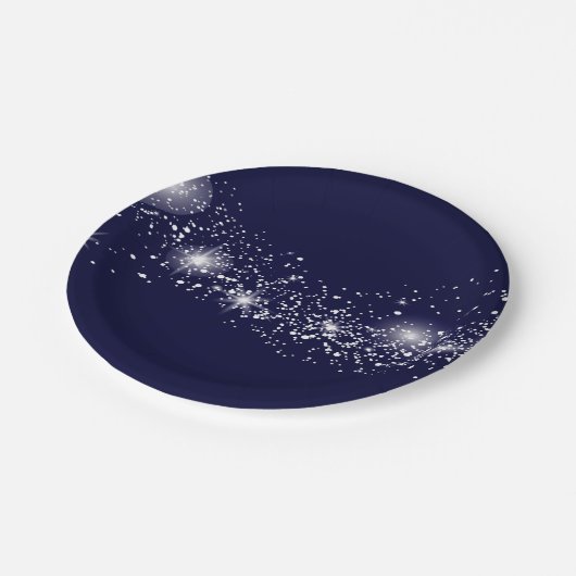 ネイビエレガントーきらめくブルーの星 ペーパープレート (アングル)