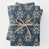 ネイビエレガントーとアイボリーのダマスクのジャカードパターン ラッピングペーパーシート (インサイチュ)