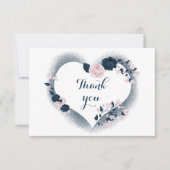 ネイビエレガントーとピンクのフローラハート サンキューカード (正面)