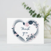 ネイビエレガントーとピンクのフローラハート サンキューカード (スタンド正面)