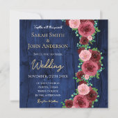 ネイビエレガントーとブルゴーニュの水カラー秋の結婚式 招待状 (正面)