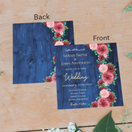 ネイビエレガントーとブルゴーニュの水カラー秋の結婚式 招待状