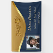 ネイビエレガントーとブルーの写真卒業バナー 横断幕 (縦)