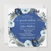 ネイビエレガントーとブルー王室のキンセニェラ、フローラ 招待状 (正面)