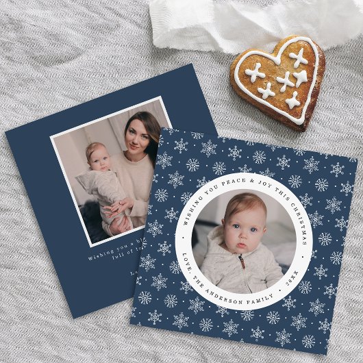 ネイビエレガントーとホワイトスノーフレーク模様2写真 シーズンカード