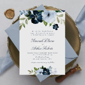 ネイビエレガントーとライトブルーのフローラ結婚ズ 招待状