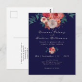 ネイビエレガントーとレッドローズのウォーター結婚カラー ポストカード (正面/裏面)