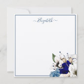 ネイビエレガントーと埃っぽいブルーのフローラパーソナライズされた ノートカード (正面)