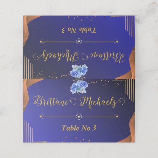 ネイビエレガントーと焦げオレンジのカスタムテーブル番号 プレイスカード (外部開封)