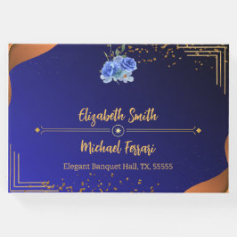 ネイビエレガントーと燃えたオレンジ色のエレガントな結婚式 ゲストブック