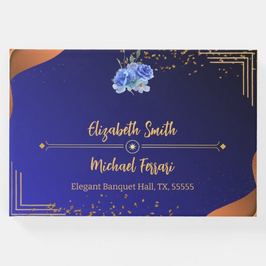 ネイビエレガントーと燃えたオレンジ色のエレガントな結婚式 ゲストブック (正面)