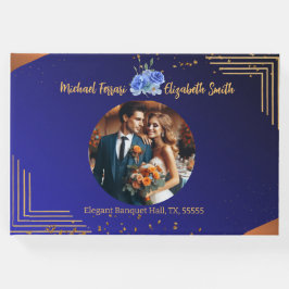 ネイビエレガントーと燃えたオレンジ色のエレガントな結婚式 ゲストブック