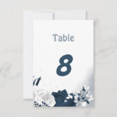 ネイビエレガントーと白の花のテーブル番号 招待状 (正面)