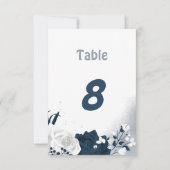 ネイビエレガントーと白の花のテーブル番号 招待状 (裏面)
