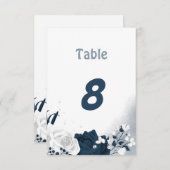 ネイビエレガントーと白の花のテーブル番号 招待状 (正面/裏面)