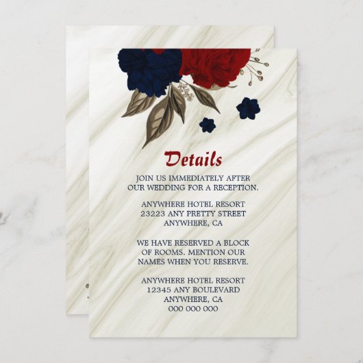 ネイビエレガントーと赤の花詳細 エンクロージャーカード (正面/裏面)