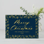 ネイビエレガントーと金ゴールドのスノーフレーク非写真 箔シーズンカード (立ち正面)