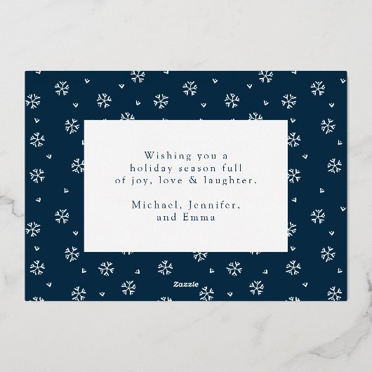 ネイビエレガントーと金ゴールドのスノーフレーク非写真 箔シーズンカード (裏面)