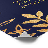 ネイビエレガントーと金ゴールドのフローラ結婚の歓迎 ポスター (角)