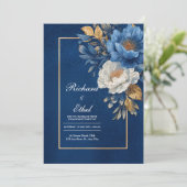 ネイビエレガントーと金ゴールドのフローラ結婚 招待状 (スタンド正面)