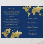 ネイビエレガントーと金ゴールドの世界地図結婚式 プログラム (正面)