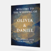 ネイビエレガントーと金ゴールドの冬の結婚式へようこそ アクリルサイン (傾斜)