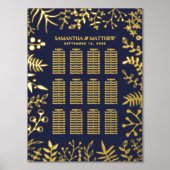ネイビエレガントーと金ゴールドの結婚フローラの座席表 箔ポスター (正面)