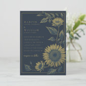 ネイビエレガントーと金ゴールドひまわり結婚の 招待状 (スタンド正面)