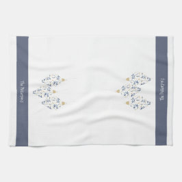 ネイビエレガントーと金ゴールドウォーターカラーホリデーオーナメント キッチンタオル