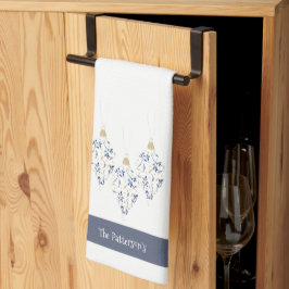 ネイビエレガントーと金ゴールドウォーターカラーホリデーオーナメント キッチンタオル