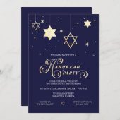 ネイビエレガントーと金ゴールドハヌカーパーティー 招待状 (正面/裏面)