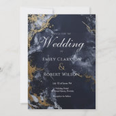 ネイビエレガントーと金ゴールド水色トレンディー結婚ズ 招待状 (正面)